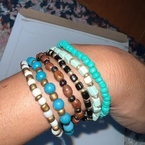 Perfect summer stack! Set of blue/mint stretch bracelets- set of 6